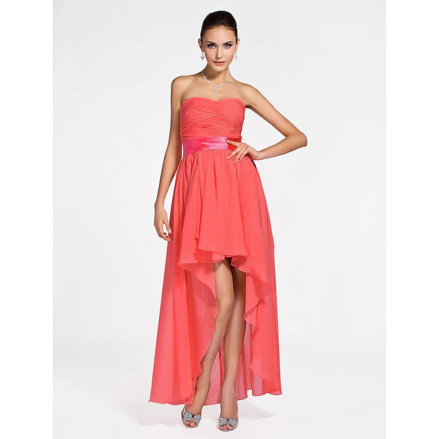 Ball Gown / A-Line Bridesmaid Dress Sweetheart Neckline / Strapless Sleeveless Lace Up Asymmetrical / Short / Mini Chiffon with Criss Cross / Ruched