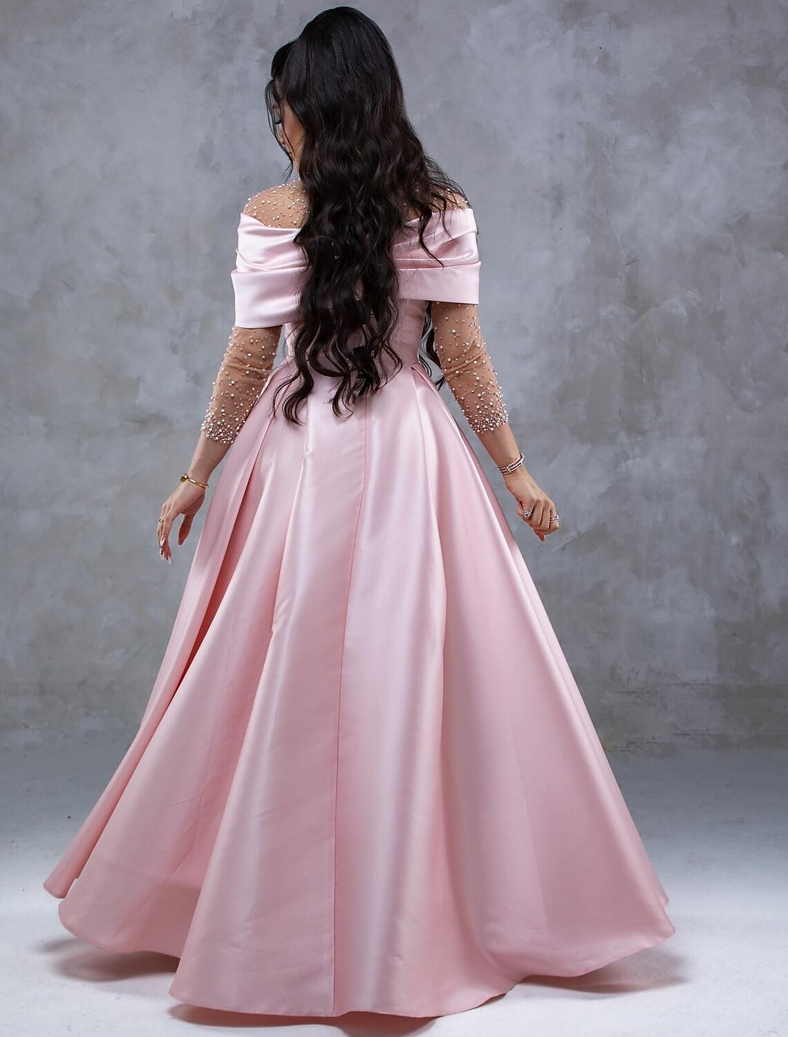 A-Line Evening Gown Elegant Dress Formal Prom Floor Length Short Sleeve Sweetheart Satin with Ruched Pearls