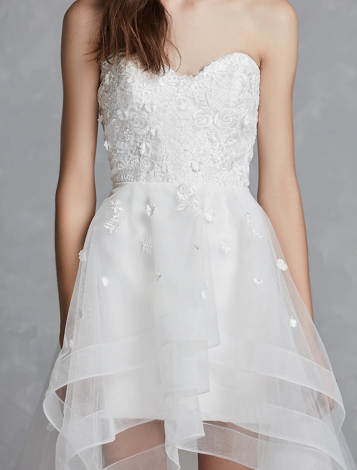 Reception Little White Dresses Wedding Dresses A-Line Sweetheart Strapless Asymmetrical Lace Bridal Gowns