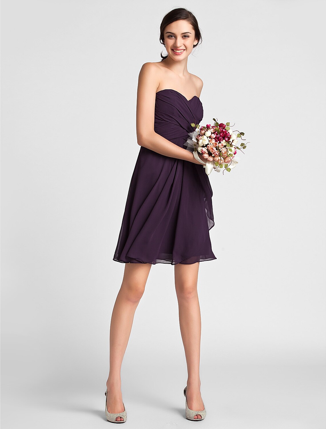 Sheath / Column Sweetheart Neckline Knee Length Chiffon Bridesmaid Dress with Criss Cross
