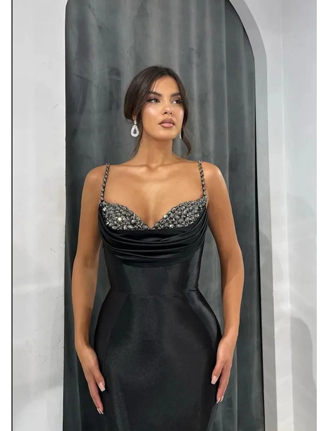 Mermaid / Trumpet Evening Gown Open Back Dress Formal Evening Court Train Sleeveless Sweetheart Satin with Glitter