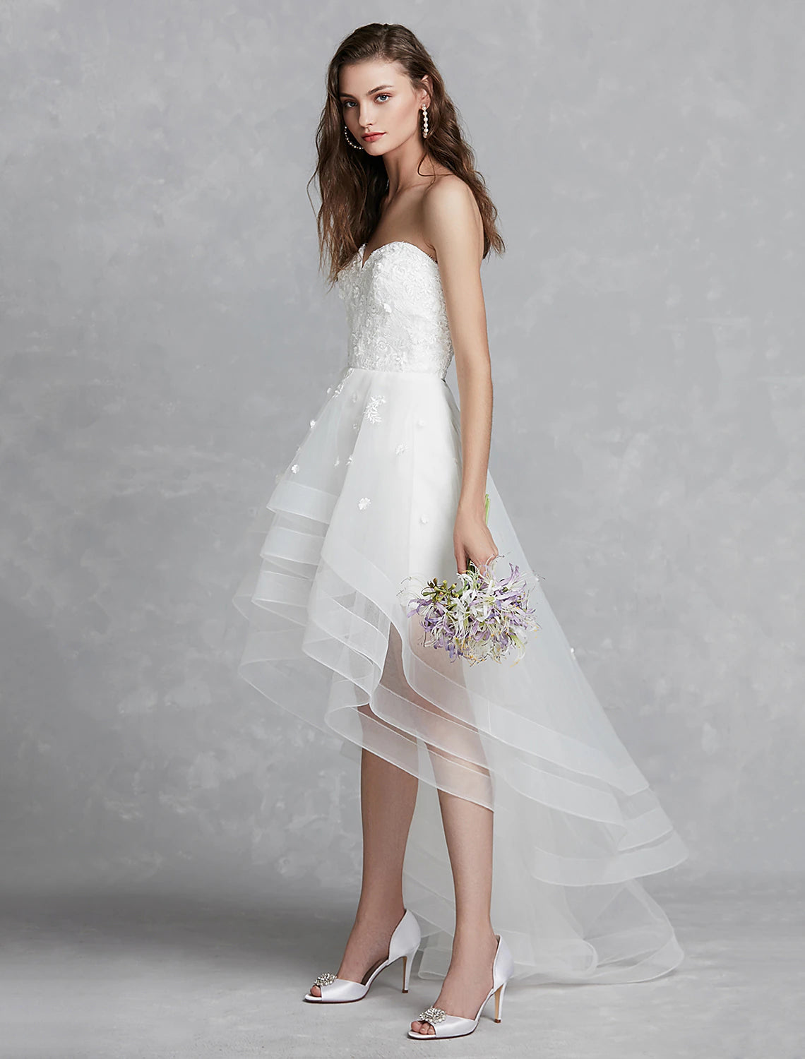 Reception Little White Dresses Wedding Dresses A-Line Sweetheart Strapless Asymmetrical Lace Bridal Gowns