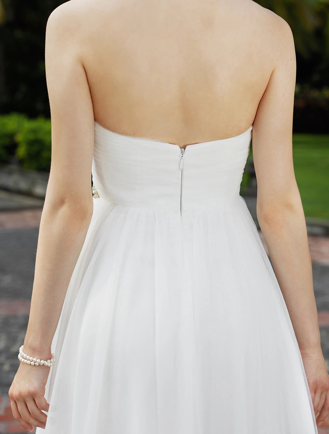 Reception Wedding Dresses Princess Sweetheart Strapless Floor Length Chiffon Bridal Gowns With Sashes Beading