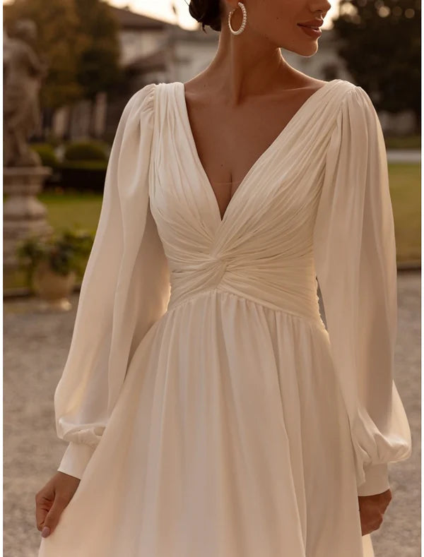 Simple Wedding Dresses Wedding Dresses A-Line Camisole Sleeveless Tea Length Chiffon Bridal Gowns With Pleats