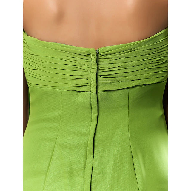 Sheath / Column Bridesmaid Dress Sweetheart Neckline / Strapless Sleeveless Open Back Asymmetrical / Tea Length Chiffon