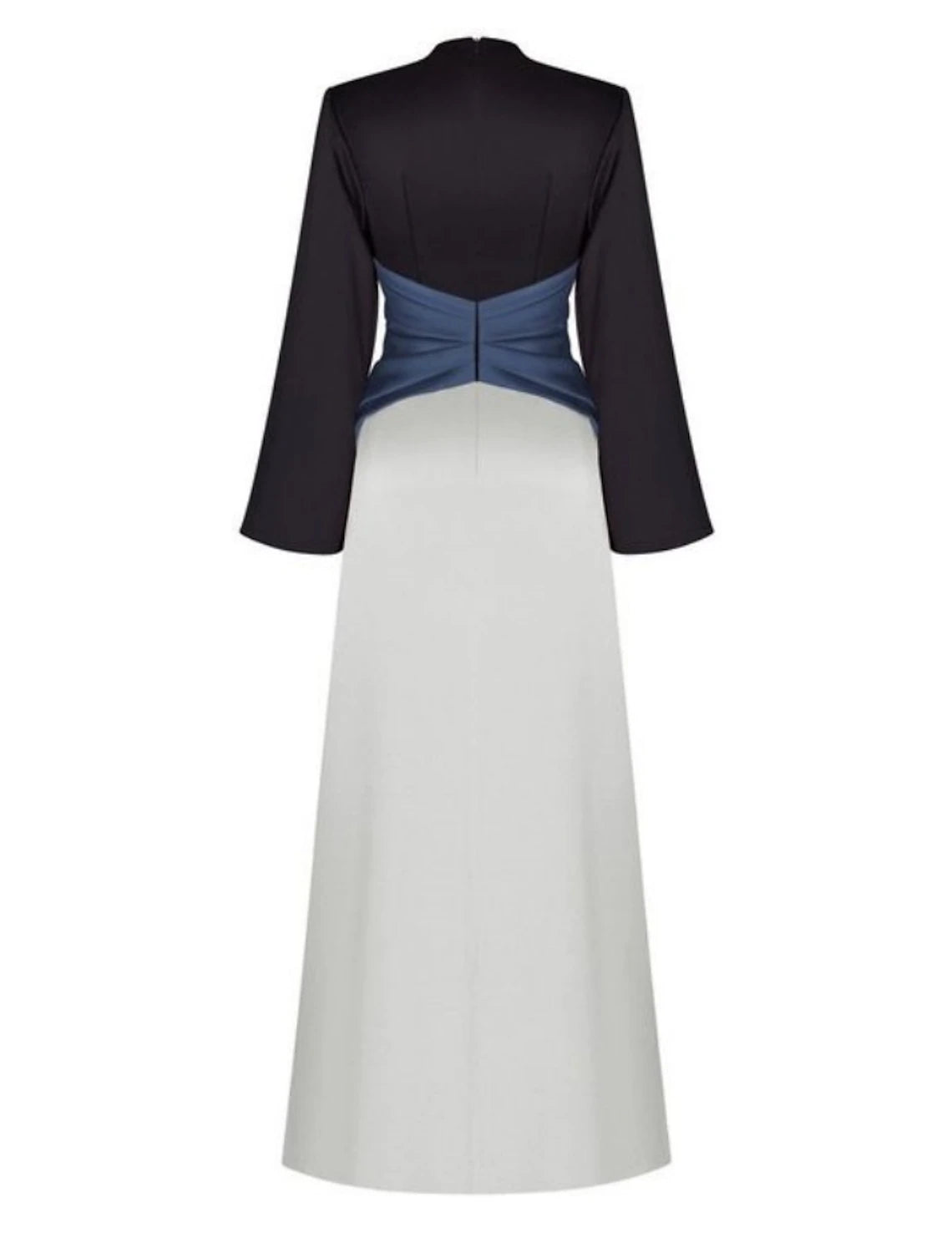 A-Line Evening Gown Elegant Dress Formal Floor Length Long Sleeve V Neck Satin with Pleats