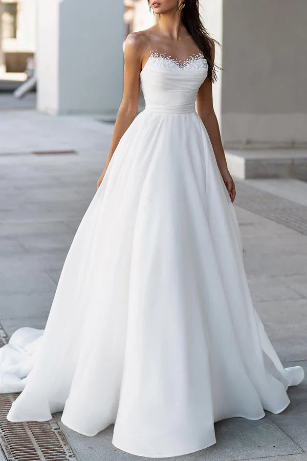 Illusion Neckline Hall Leisure Wedding Dress Eugenia Pearl Bridal Dress Beautiful