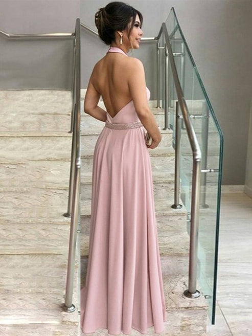 A-Line/Princess Halter Sleeveless Floor-Length Mother of the Bride Dresses Elegant Party Dress
