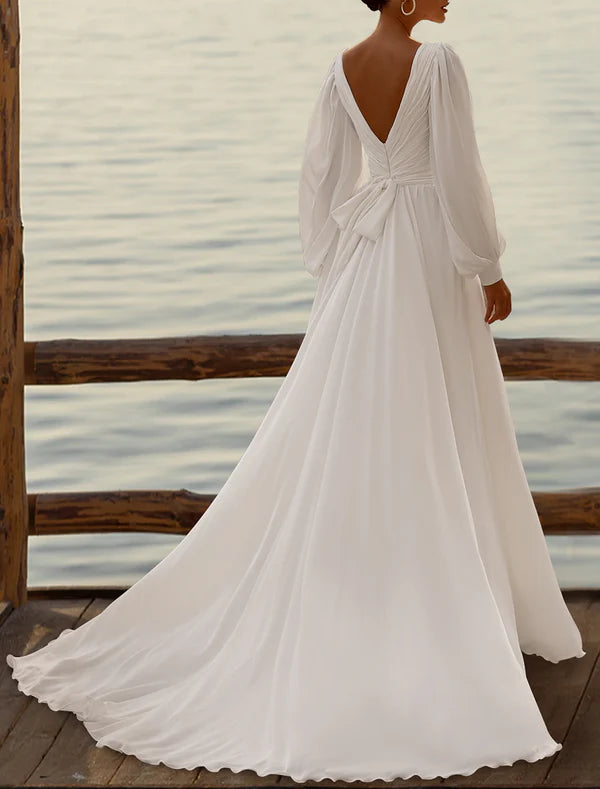 Simple Wedding Dresses Wedding Dresses A-Line Camisole Sleeveless Tea Length Chiffon Bridal Gowns With Pleats