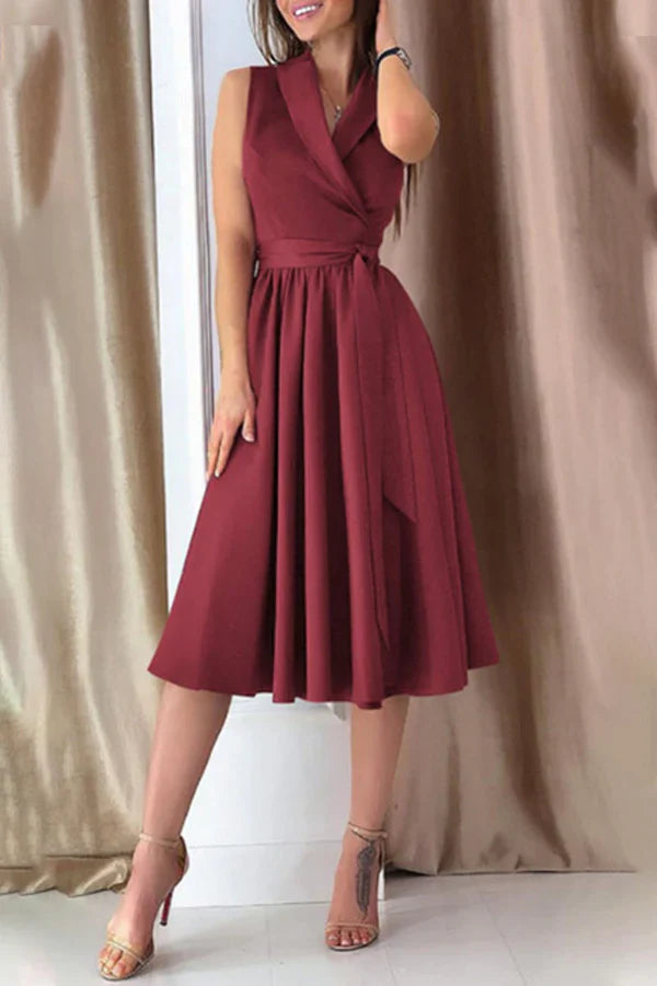 Fashionable and sexy solid color tie up V-neck A-line evening dress Party Dress