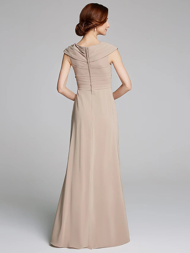 Sheath / Column Mother of the Bride Dress Elegant V Neck Floor Length Jersey Short Sleeve