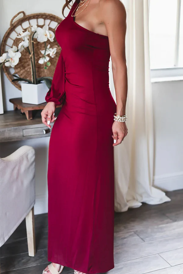 Solid Split Shoulder Irregular Evening Dress One Shoulder Party Dress