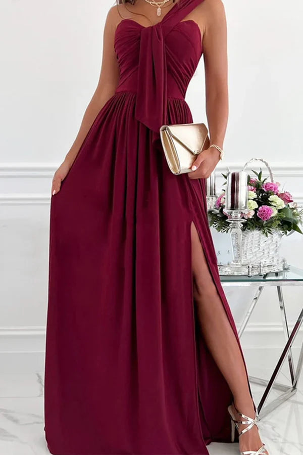 Elegant Formal Solid Color Asymmetric Solid Color One Shoulder Irregular Evening Dress Party Dress
