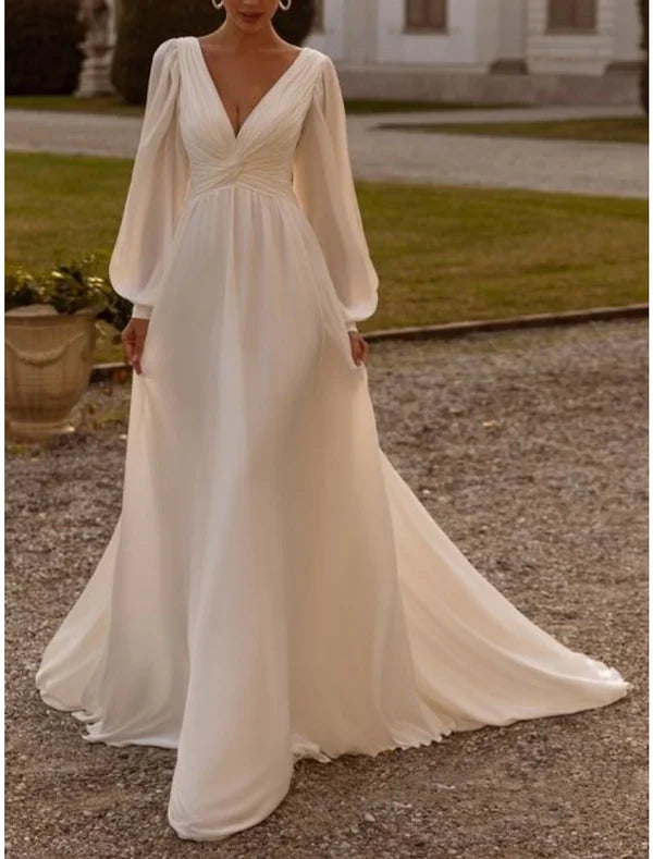 Simple Wedding Dresses Wedding Dresses A-Line Camisole Sleeveless Tea Length Chiffon Bridal Gowns With Pleats
