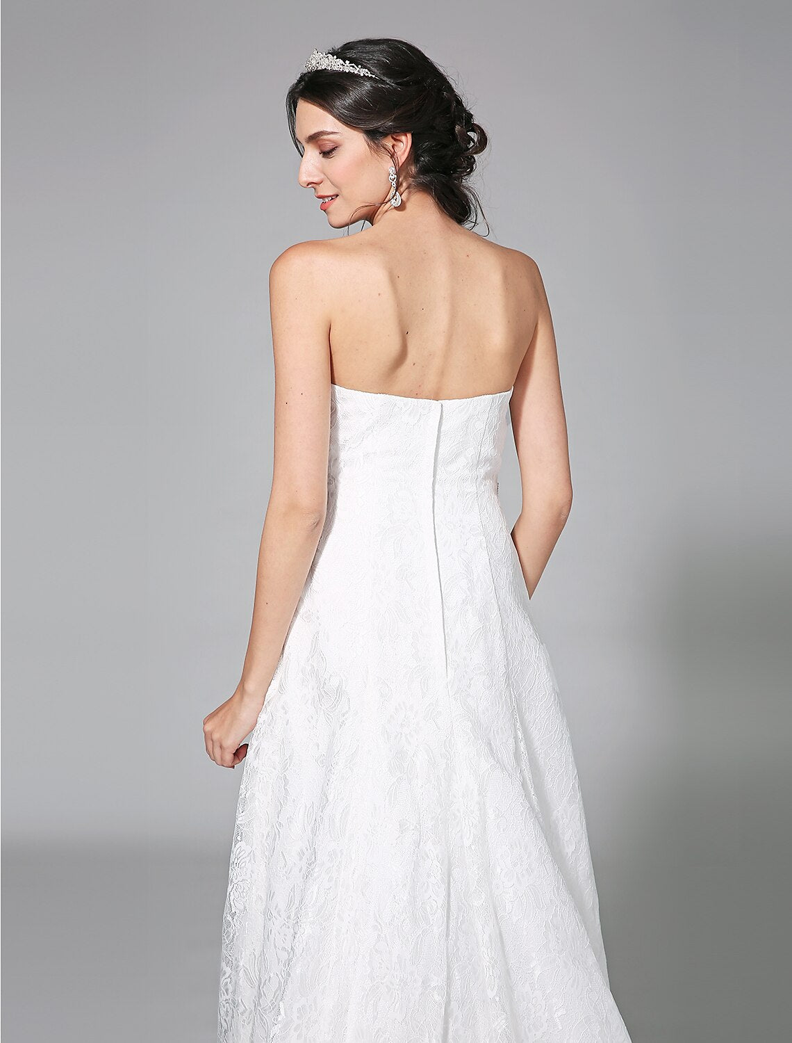 Wedding Dresses A-Line Sweetheart Sleeveless Sweep / Brush Train Lace Bridal Gowns With Sash Side-Draped