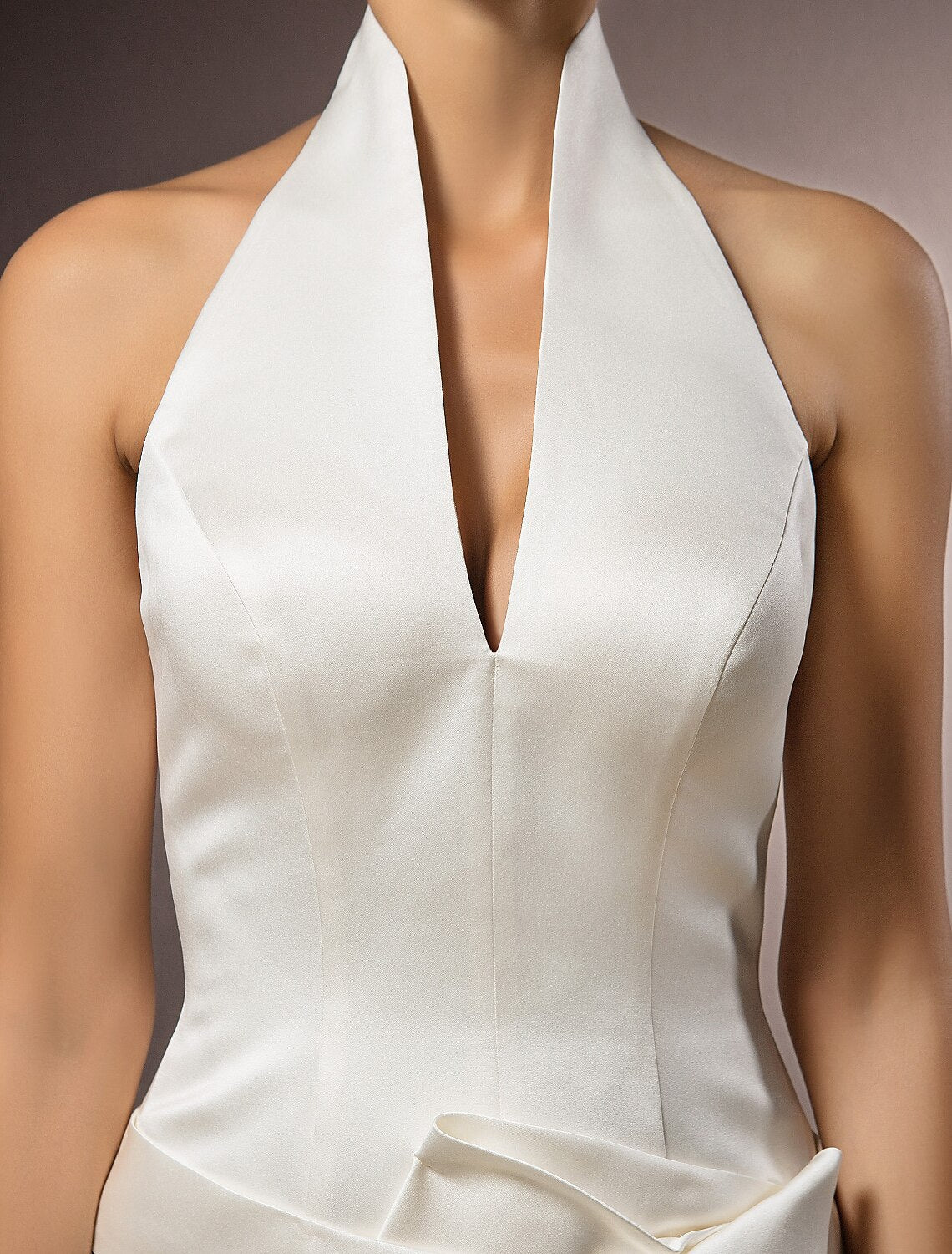 Hall Wedding Dresses Sheath / Column Halter Sleeveless Floor Length Satin Bridal Gowns With Sash