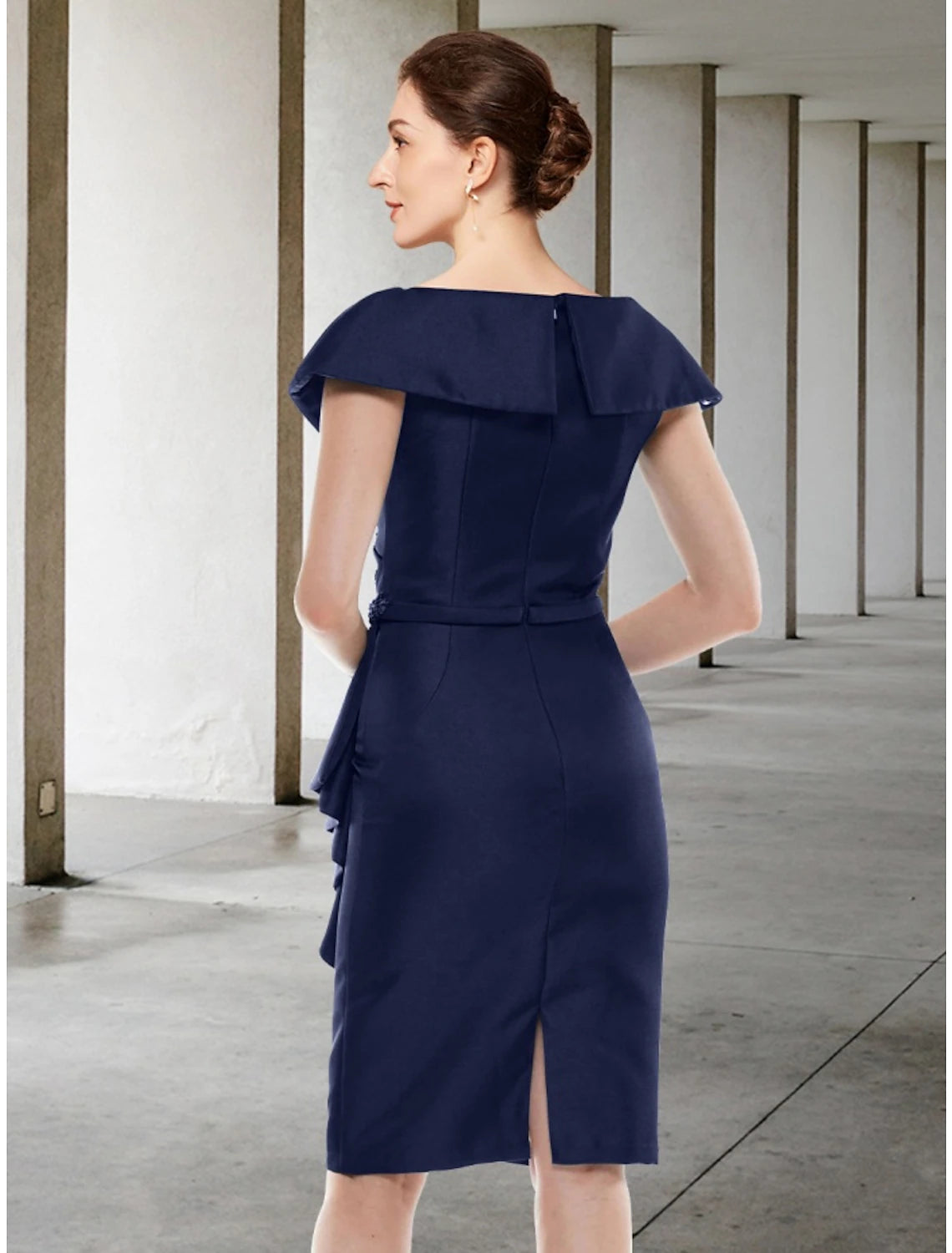 A-Line Mother of the Bride Dress Wedding Guest Petite V Neck Short / Mini Stretch Chiffon Short Sleeve with Beading Split Front