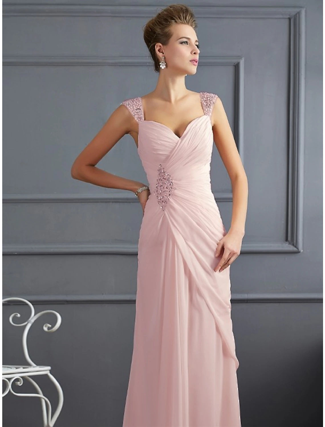 Mermaid / Trumpet Evening Gown Sparkle & Shine Dress Formal Prom Floor Length Sleeveless Spaghetti Strap Chiffon with Rhinestone