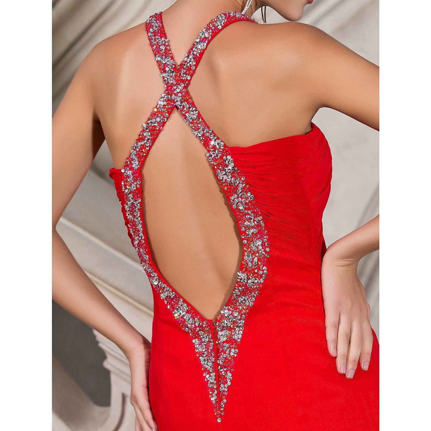 A-Line Celebrity Style Dress Wedding Guest Formal Evening Floor Length Sleeveless Plunging Neck Chiffon