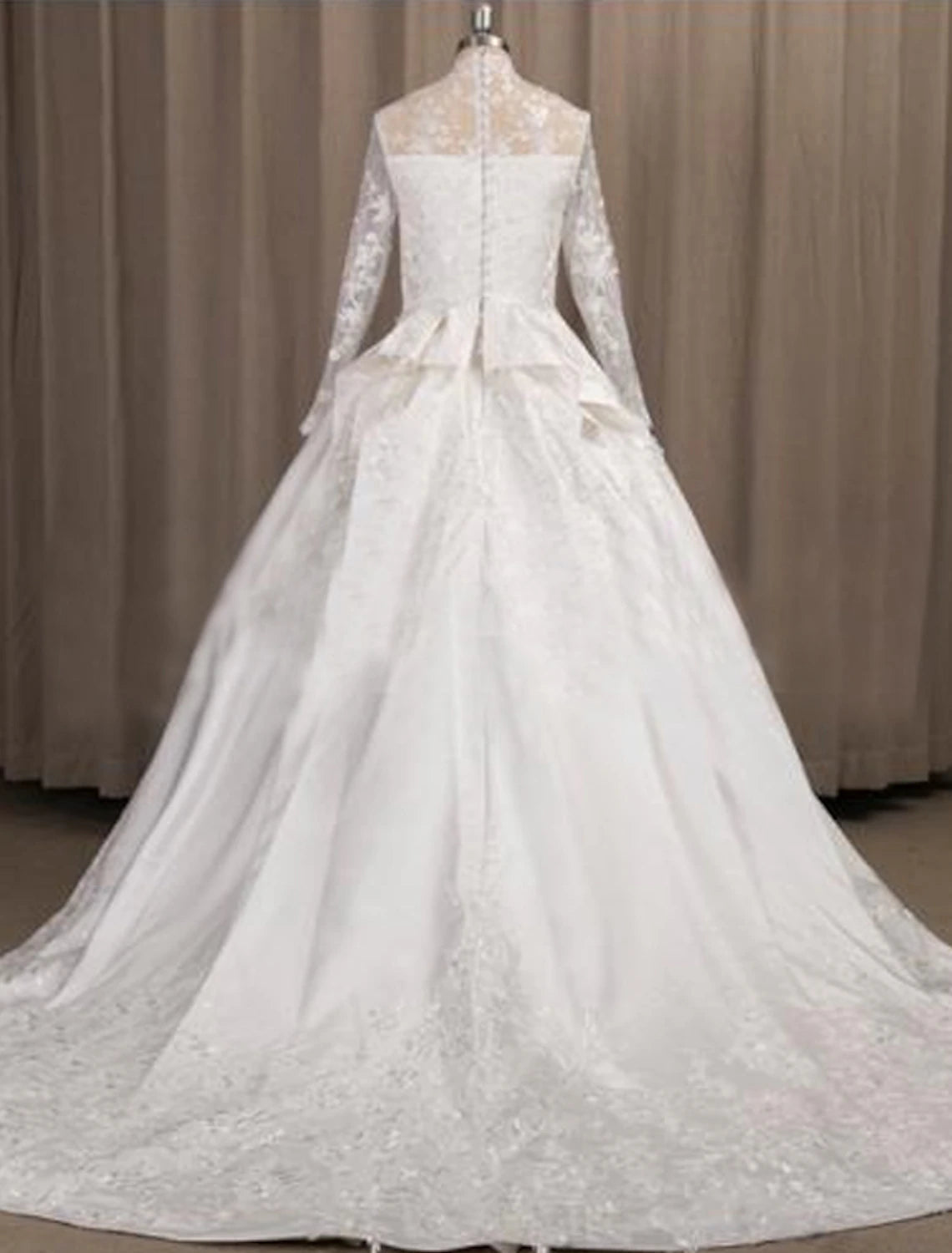 Engagement Formal Wedding Dresses A-Line Illusion Neck Long Sleeve Court Train Satin Bridal Gowns With Pleats