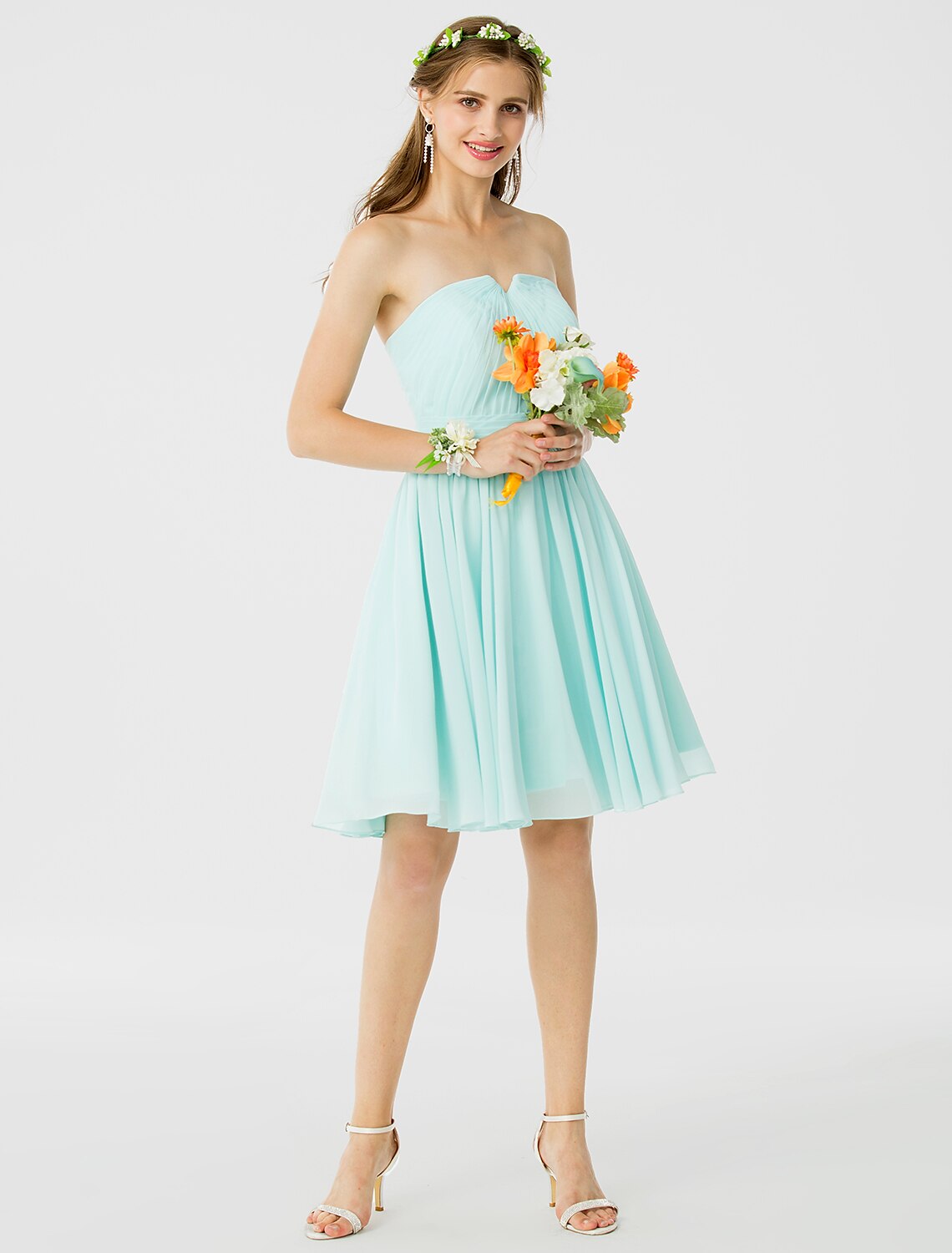 Princess / A-Line Bridesmaid Dress Notched Sleeveless Open Back Knee Length Chiffon with Ruched