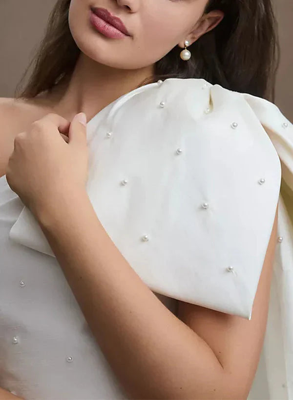 Tight/Straight Shoulder Mini Wedding Dress One Shoulder With Bow(s)