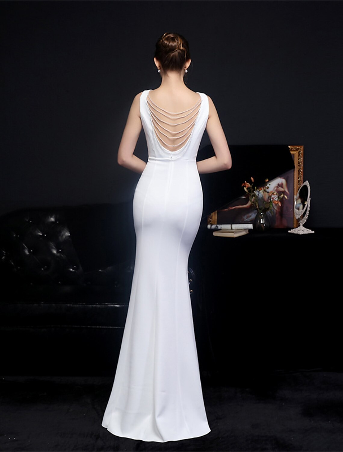 Mermaid / Trumpet Prom Dresses Elegant Dress Formal Wedding Guest Floor Length Sleeveless V Neck Polyester