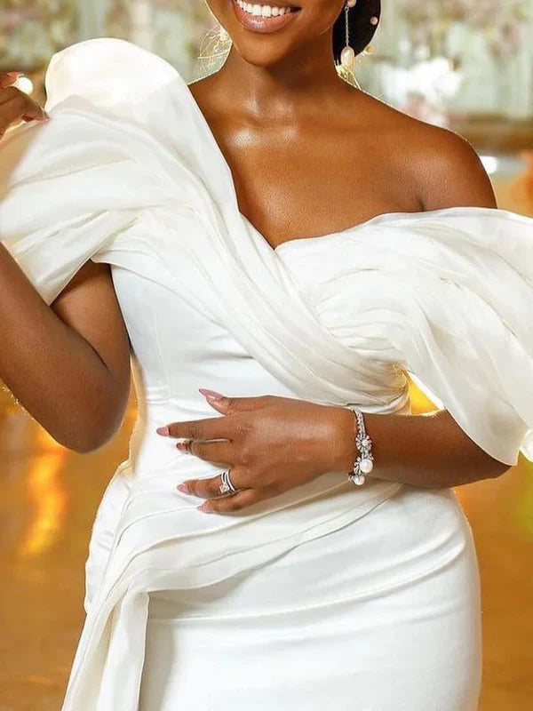 Trumpet/Fishtail Off Shoulder Wedding Dress Plus Size Sexy Ivory