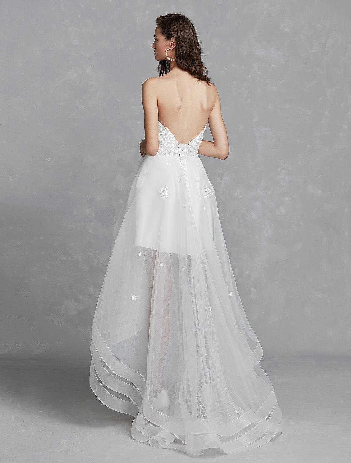 Reception Little White Dresses Wedding Dresses A-Line Sweetheart Strapless Asymmetrical Lace Bridal Gowns
