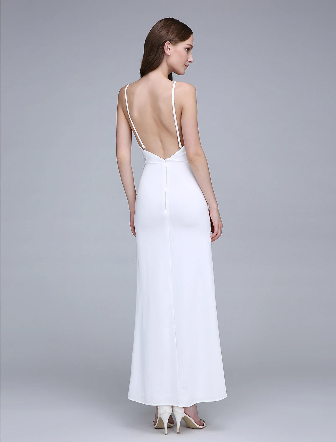 Sheath / Column Bridesmaid Dress Bateau Neck Sleeveless Open Back Ankle Length Chiffon with Split Front