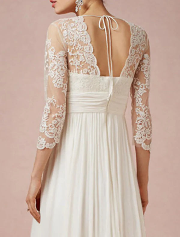 A-line/Princess V-neck Asymmetric Lace Wedding Dress Beautiful