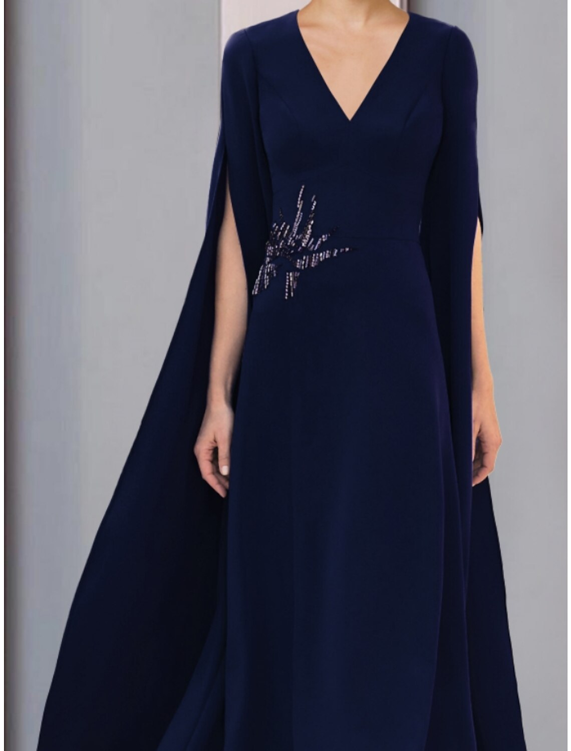 A-Line Mother of the Bride Dress Wedding Guest Elegant V Neck Ankle Length Stretch Chiffon Half Sleeve with Sequin Ruching