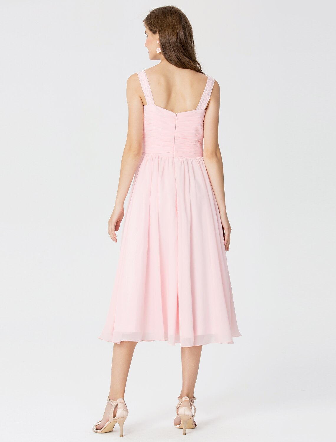 Ball Gown / A-Line V Neck Tea Length Chiffon Bridesmaid Dress with Criss Cross