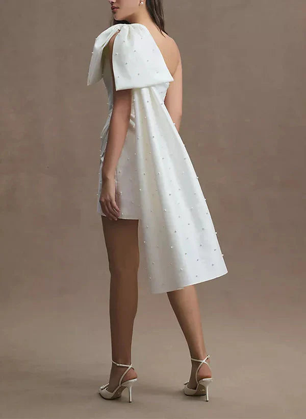 Tight/Straight Shoulder Mini Wedding Dress One Shoulder With Bow(s)