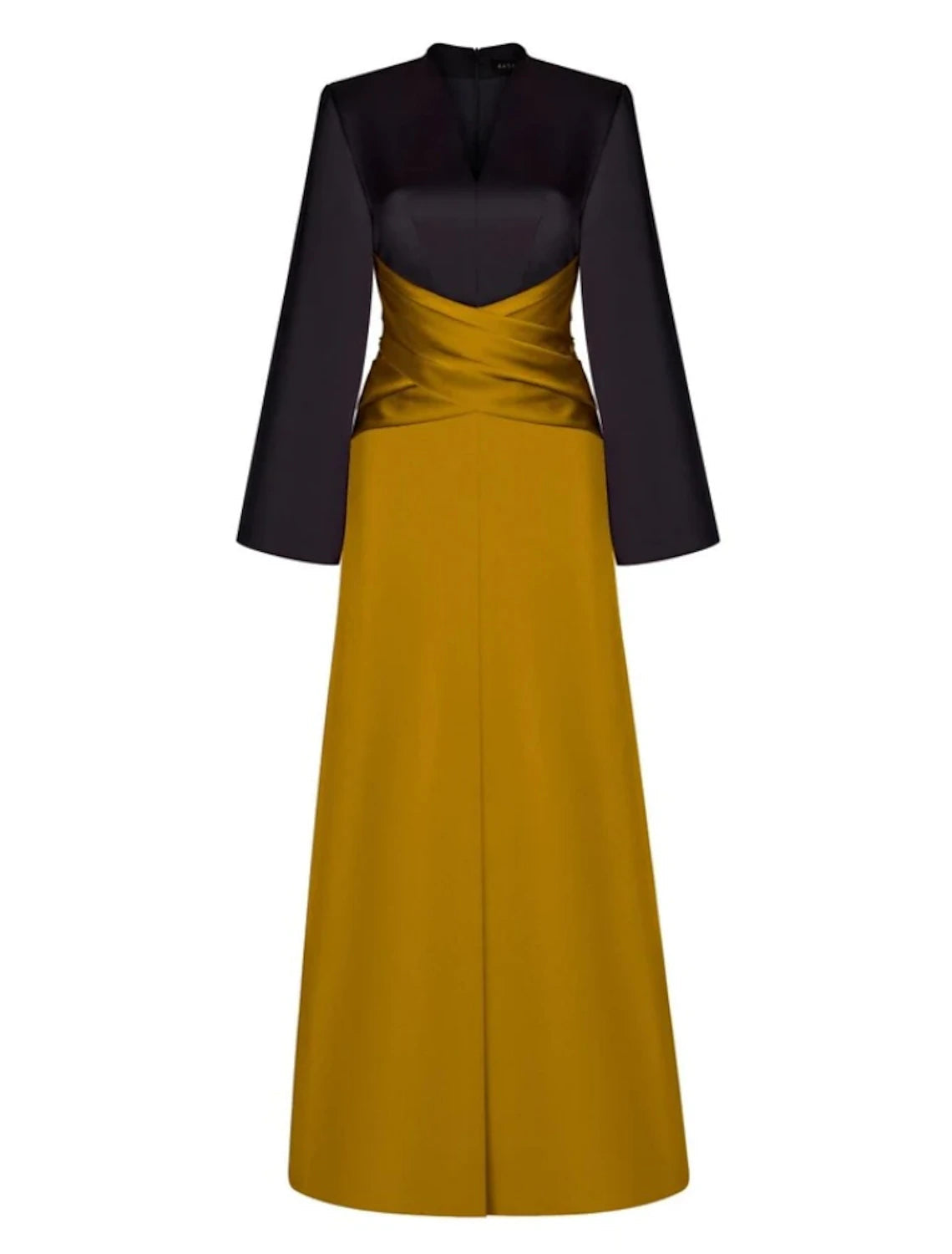 A-Line Evening Gown Elegant Dress Formal Floor Length Long Sleeve V Neck Satin with Pleats