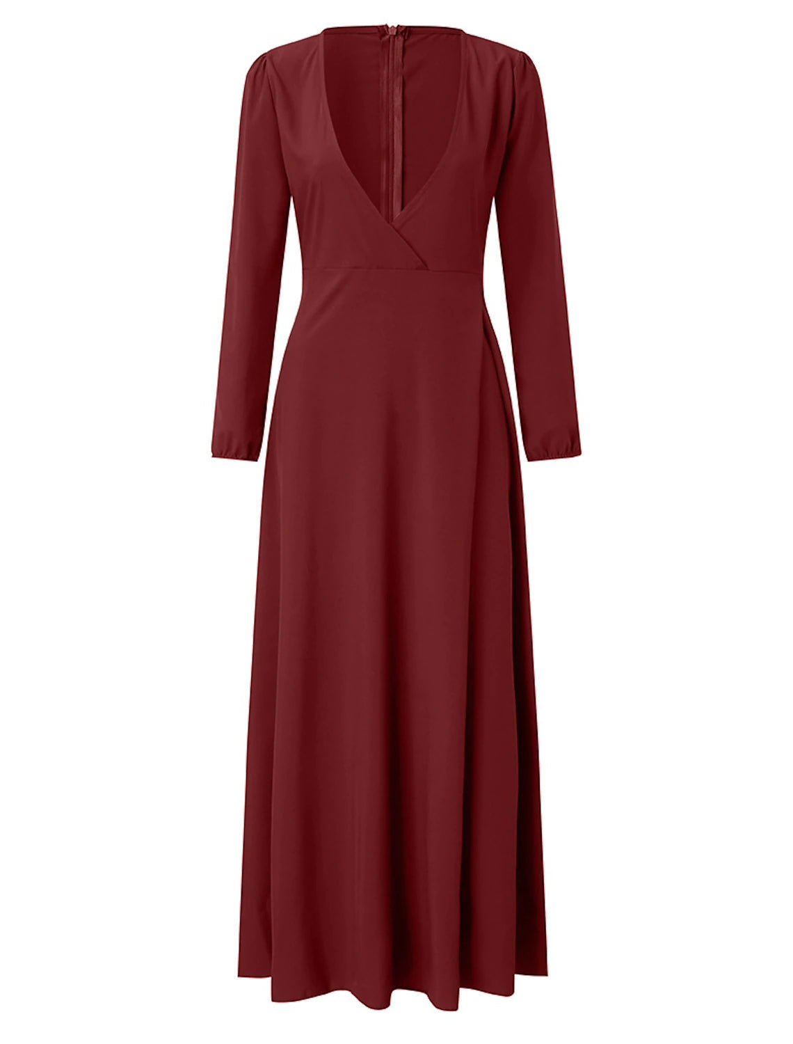 A-Line Minimalist Elegant Wedding Guest Formal Evening Dress V Neck Long Sleeve Floor Length Stretch Chiffon with Strappy