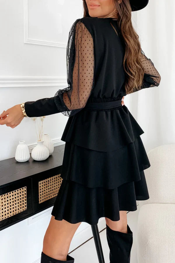 Casual solid color mesh V-neck cake dress evening dress Party Dress
