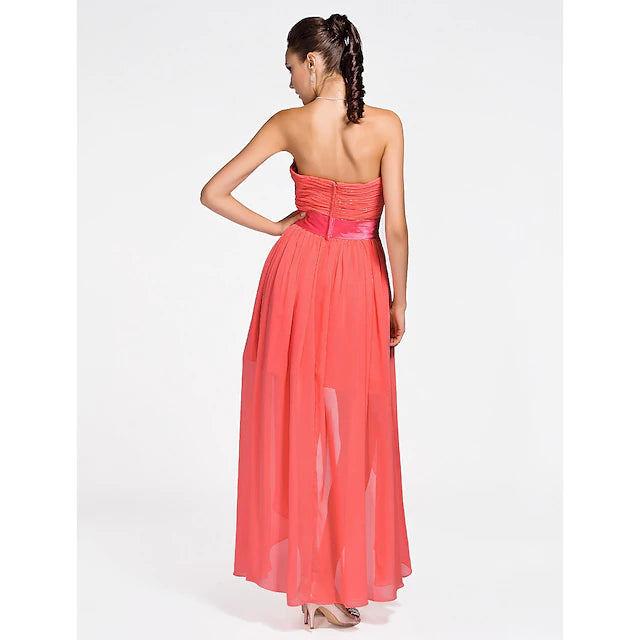 Ball Gown / A-Line Bridesmaid Dress Sweetheart Neckline / Strapless Sleeveless Lace Up Asymmetrical / Short / Mini Chiffon with Criss Cross / Ruched
