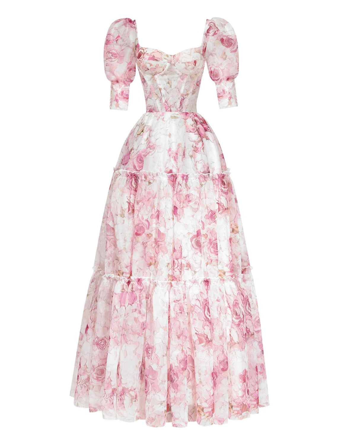 A-Line Evening Gown Corsets Dress Wedding Reception Floor Length Short Sleeve Scoop Neck Royal Style Organza with Floral