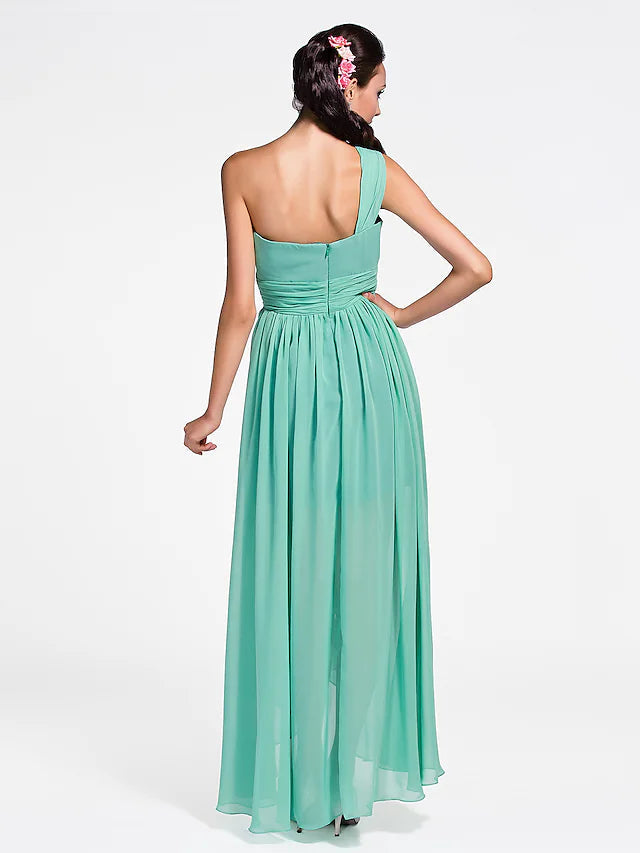Bridesmaid Dress Sweetheart Sleeveless Open Back Ankle Length Chiffon with Ruched Pure Color
