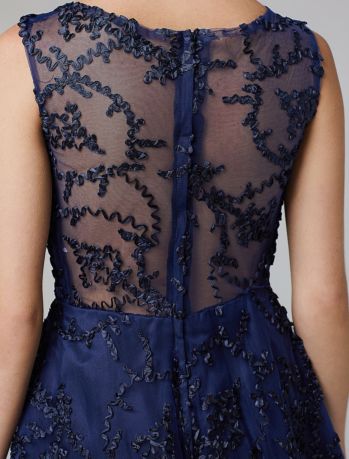 A-Line Hot Dress Wedding Guest Cocktail Party Asymmetrical Sleeveless Illusion Neck Tulle