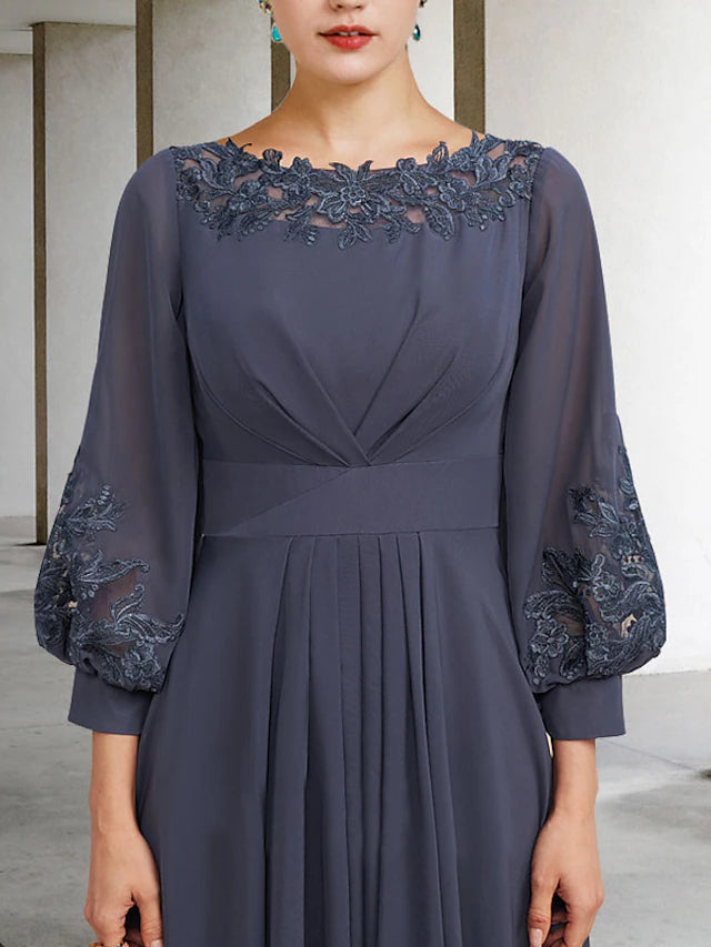 A-Line Mother of the Bride Dress Plus Size Elegant High Low Jewel Neck Asymmetrical Floor Length Chiffon Lace Half Sleeve