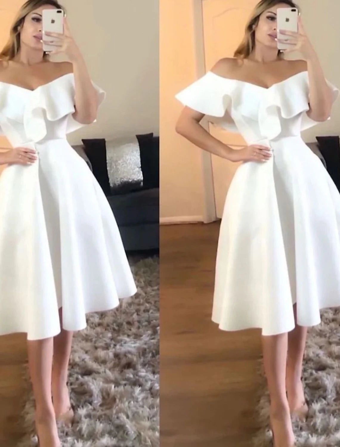 A-Line Prom Dresses Little White Dresses Dress Party Wear Cocktail Party Sweep / Brush Train Short Sleeve V Neck Stretch Fabric