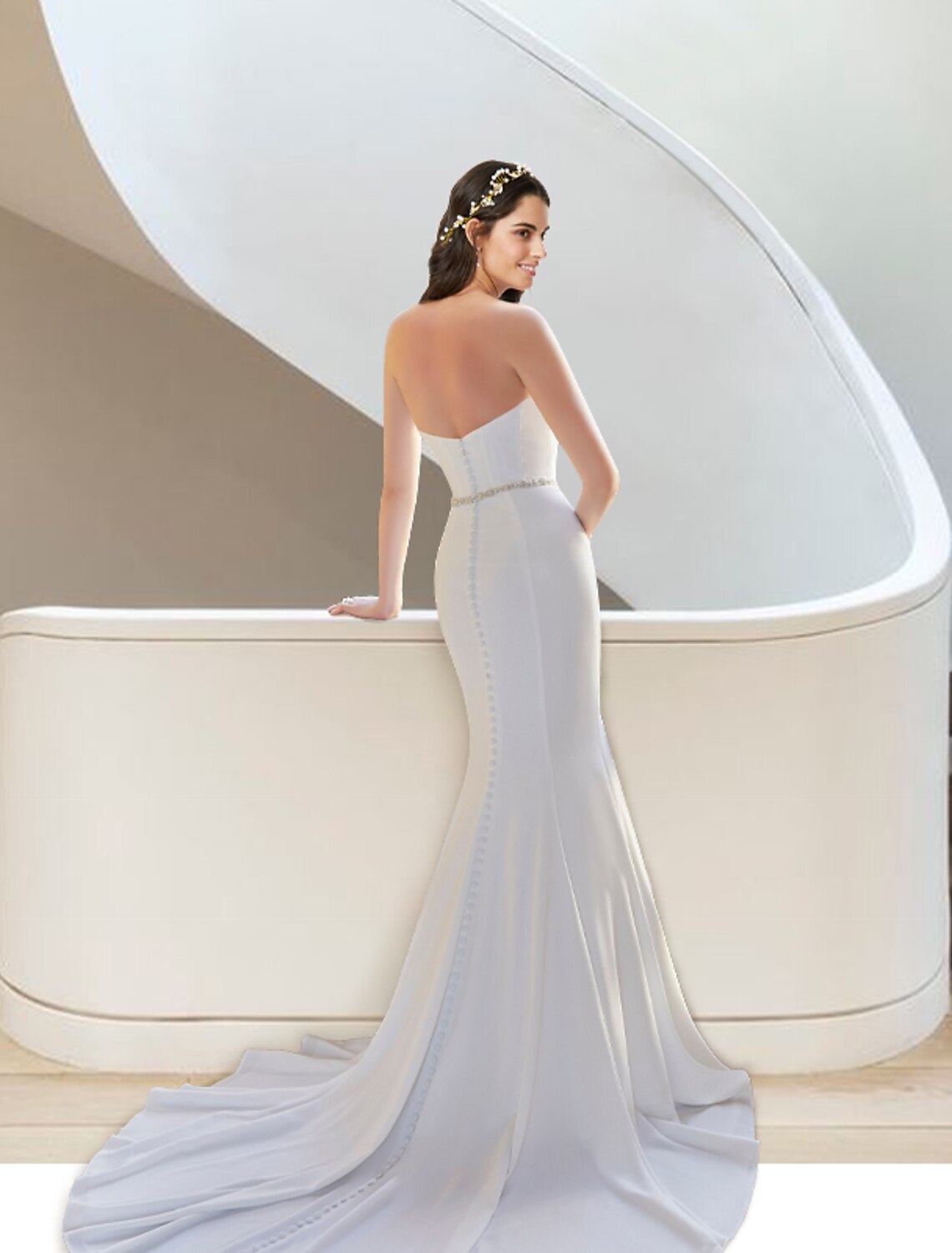 Formal Wedding Dresses Two Piece Sweetheart Strapless Court Train Stretch Fabric Bridal Gowns With Sashes