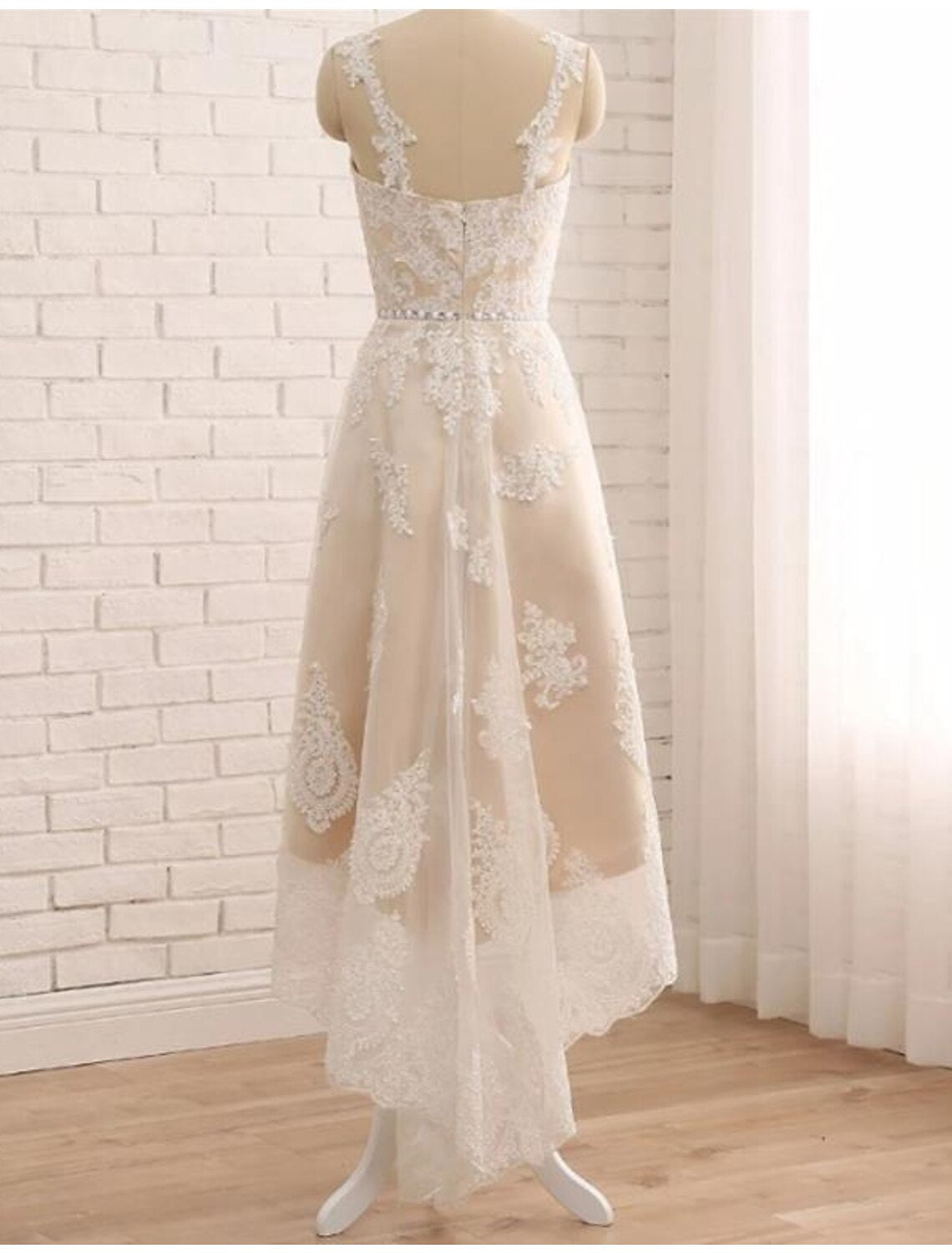 Bridal Shower Little White Dresses Boho Wedding Dresses A-Line Sweetheart Regular Straps Asymmetrical Lace Bridal Gowns With Lace