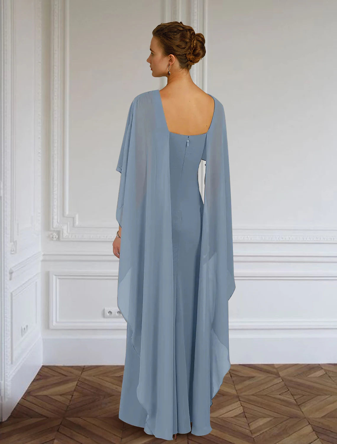 Sheath / Column Mother of the Bride Dress Formal Wedding Guest Elegant Simple Jewel Neck Floor Length Chiffon Sleeveless with Side Draping