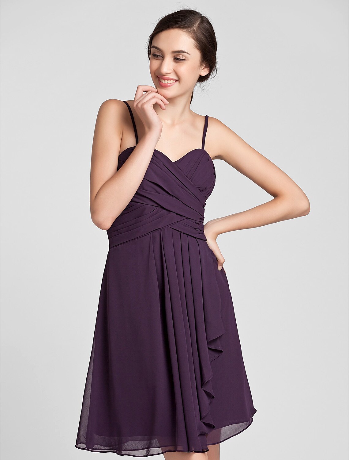 Sheath / Column Sweetheart Neckline Knee Length Chiffon Bridesmaid Dress with Criss Cross