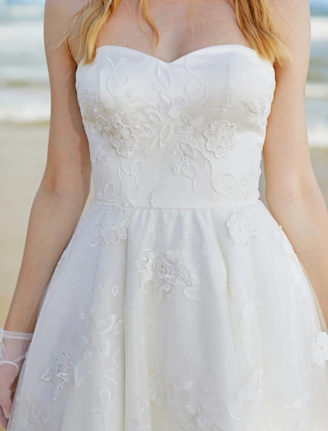 Hall Boho Wedding Dresses A-Line Sweetheart Strapless Knee Length Lace Bridal Gowns