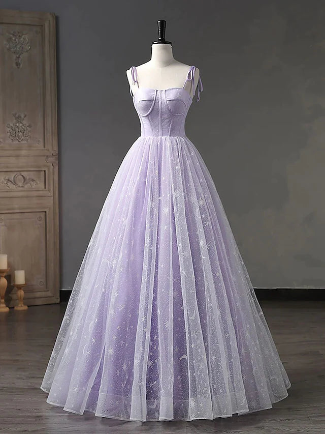Ball Gown Prom Dresses Minimalist Dress Formal Floor Length Sleeveless Spaghetti Strap Tulle Backless with Pleats