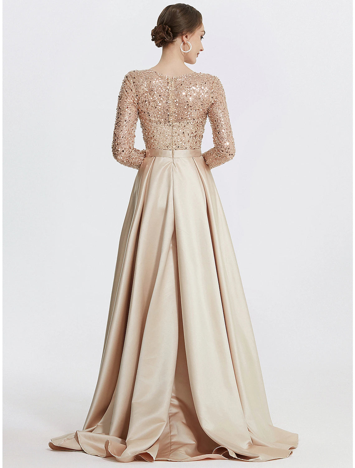 Mermaid / Trumpet Evening Gown Elegant Dress Formal Prom Floor Length Long Sleeve Jewel Neck Sequined with Glitter